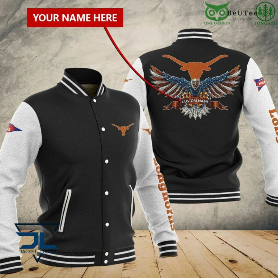 Texas Longhorns Custom Name Black Baseball Jacket