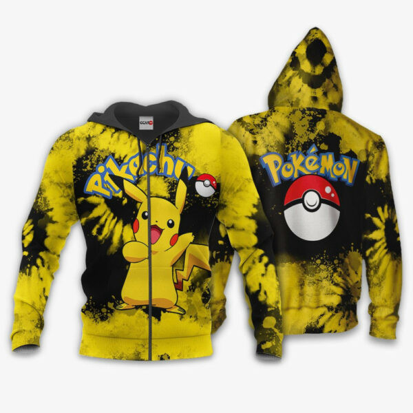 Pikachu Anime Pokemon Tie Dye Style 1k800 Cartoon Graphic Outfits Aop 3d Hoodie Zip Hoodie 2027