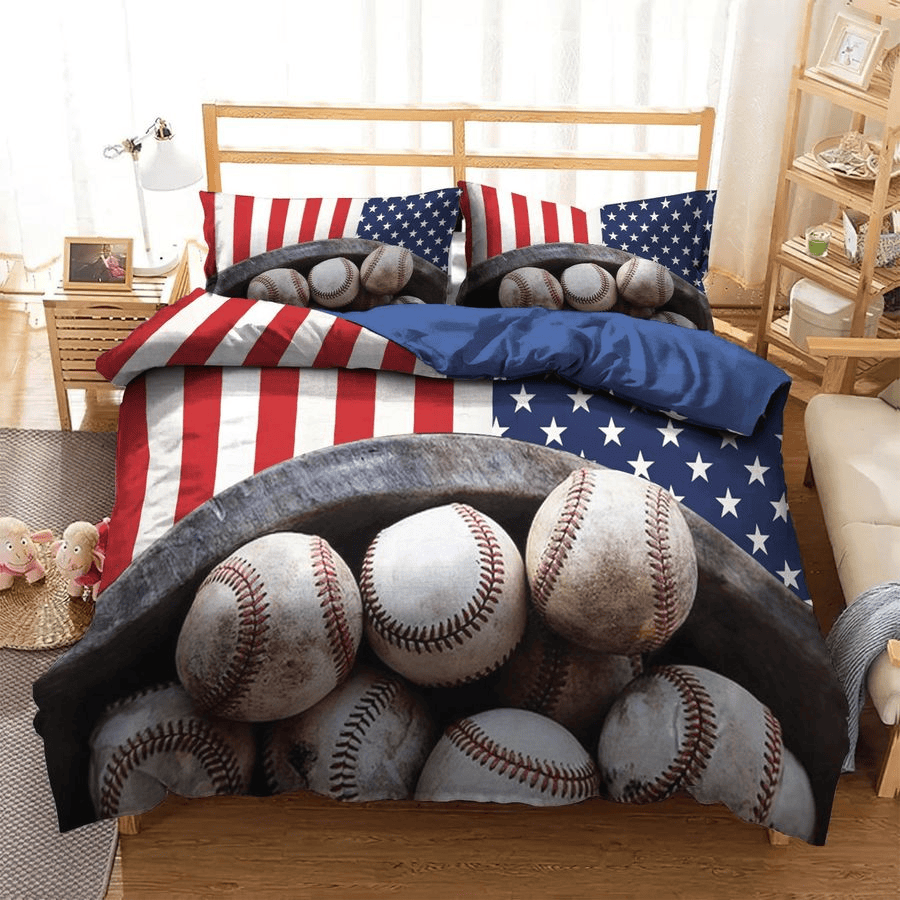 Baseball Bedding Set Baseball And American Flag Duvet Covers Red