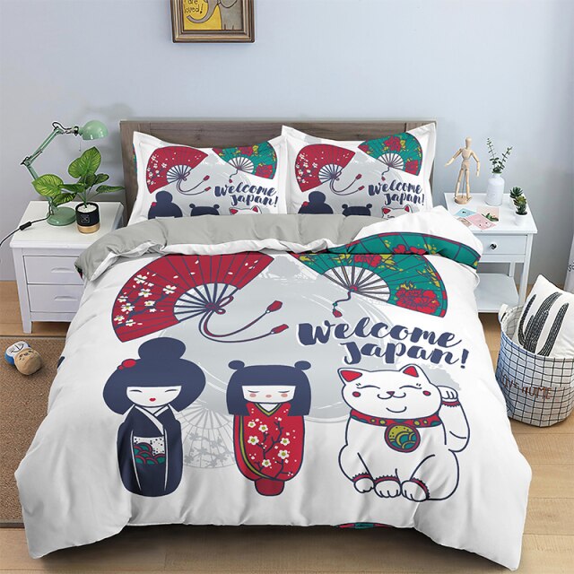 Japan Bedding Set Kokeshi Doll Welcome To Japan Duvet Covers