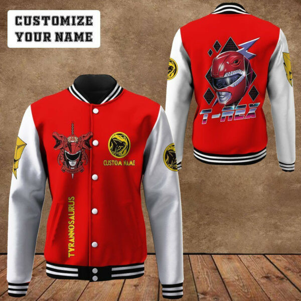 Gearhumans 3d Mighty Morphin Power Ranger Red Custom Name Baseball Jacket 27, Gift Lover Baseball Jacket 481
