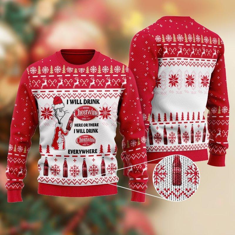 Cheerwine Cat Hat Will Drink Everywhere Ugly Christmas Sweater