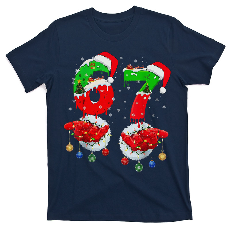 Six Seven 67 Meme 6 7 Christmas Santa Hand T-Shirt