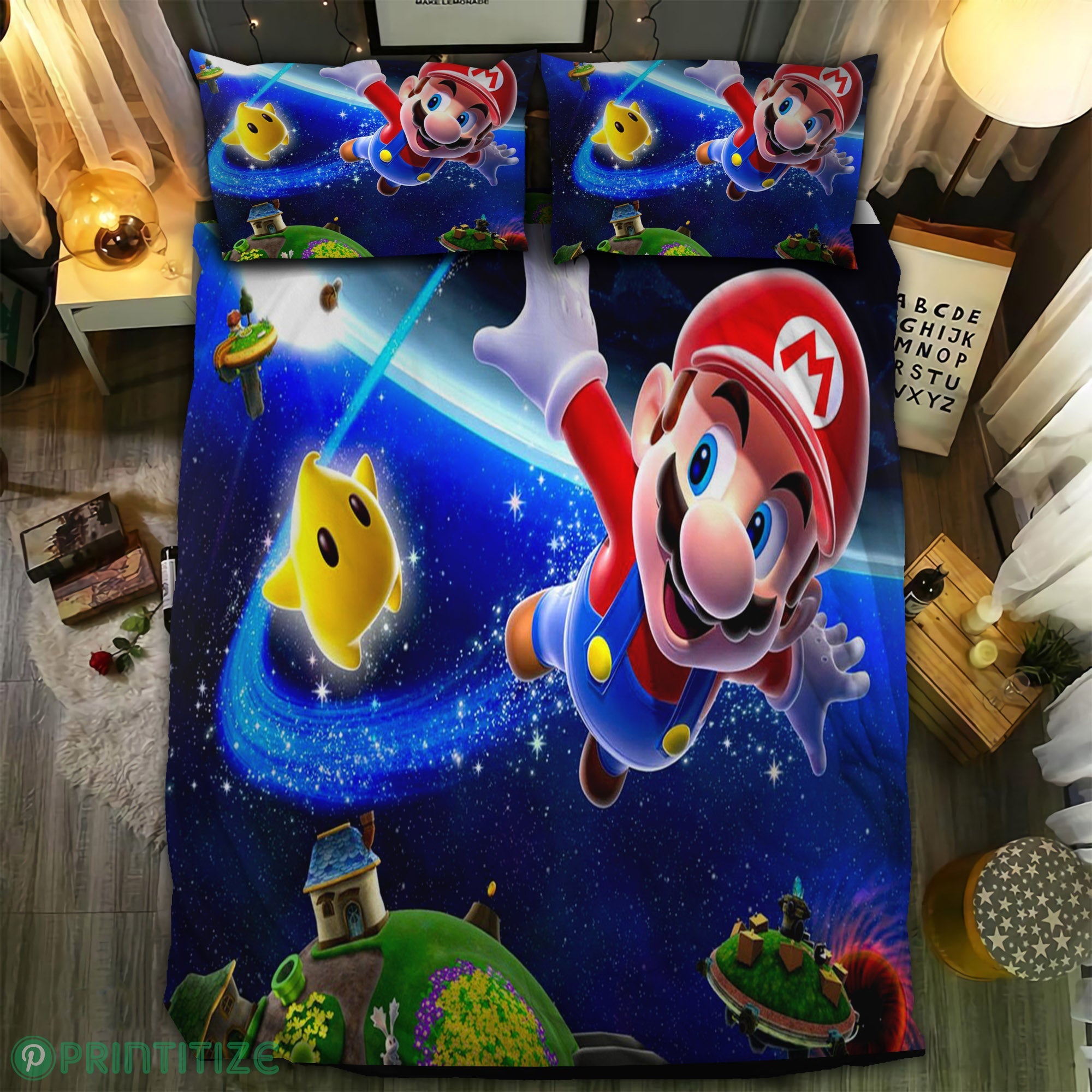 Mario Bedding Set Mario Galaxy Flying With Luma Duvet Covers