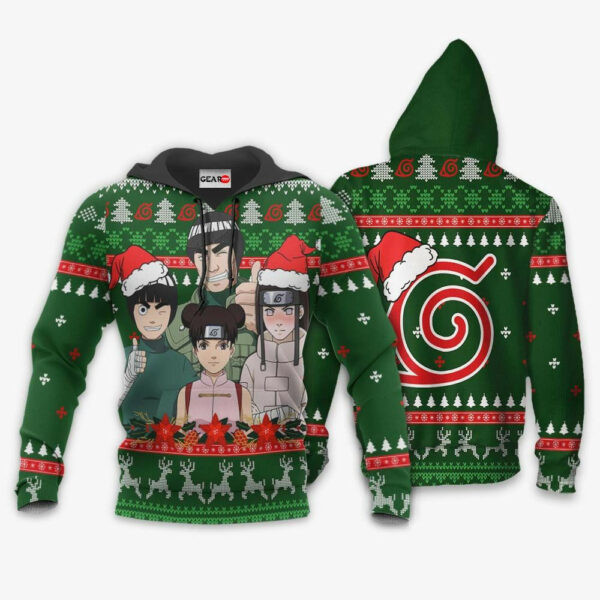 Konoha Team Guy Ugly Christmas Naruto Anime 1k413 Cartoon Graphic Outfits Aop 3d Hoodie, Zip Hoodie 1040