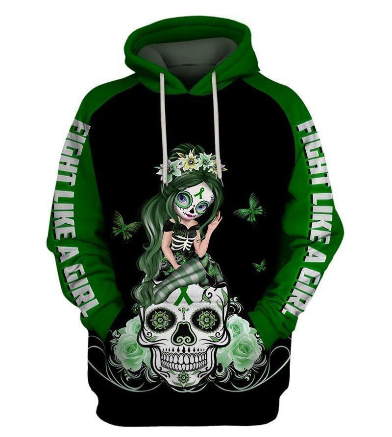 Fight Like A Girl Green Cancer Awareness Over Print 3d Hoodie Zip Hoodie