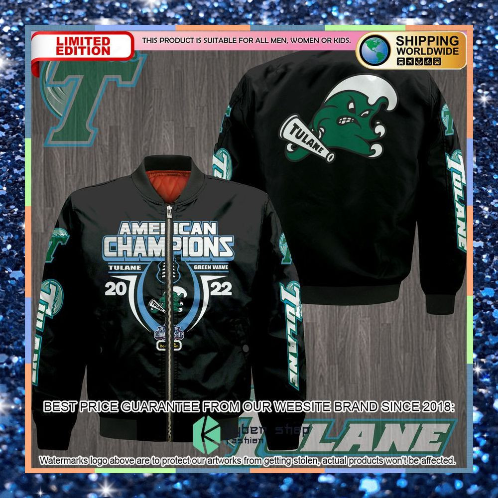 Tulane Green Wave AAC Champions Black Bomber Jacket