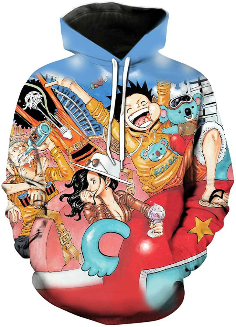 Lontse Unisex Anime 3d Printed Hoodie Luffy Straw Hat Pirates Pullover Sweatshirt Hoodies