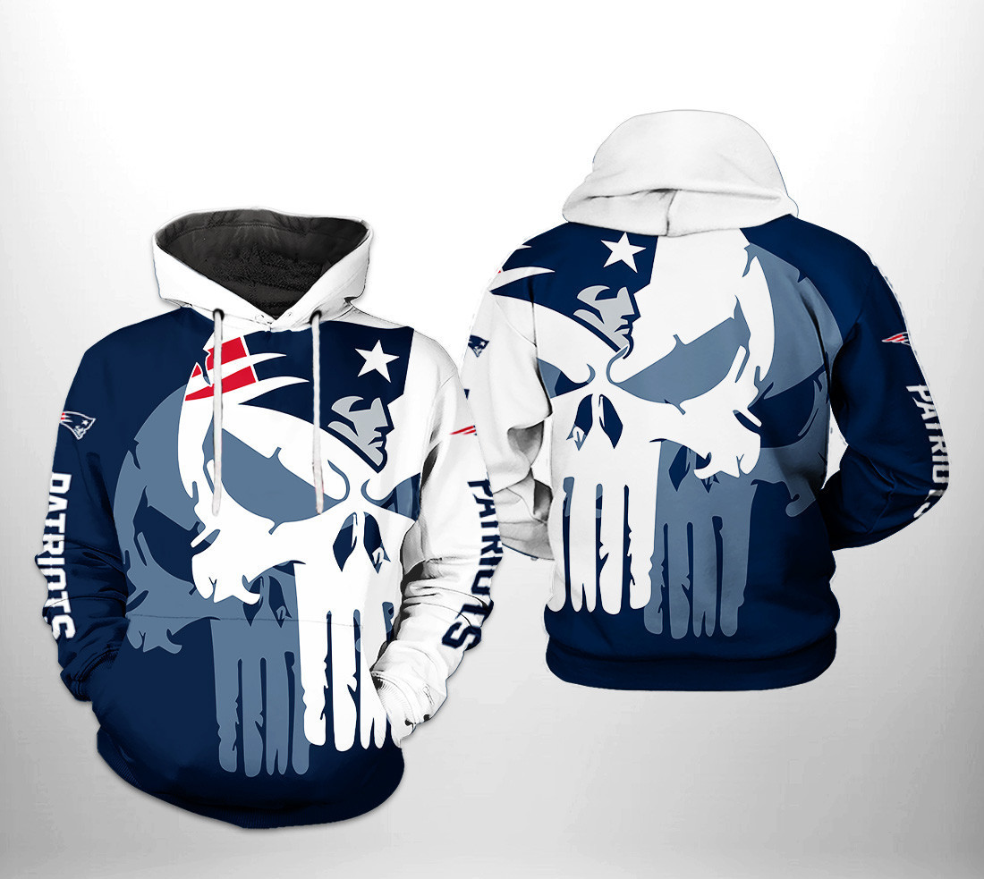New England Patriots Team Skull 3D All Over Print Hoodie & Zip Hoodie