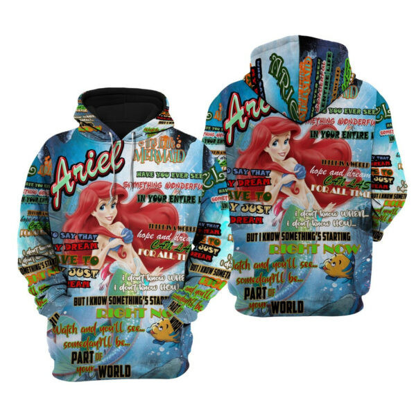 Ariel Punk Words Pattern Cartoon Graphic Outfits Aop Hoodie, Zip Hoodie 1628