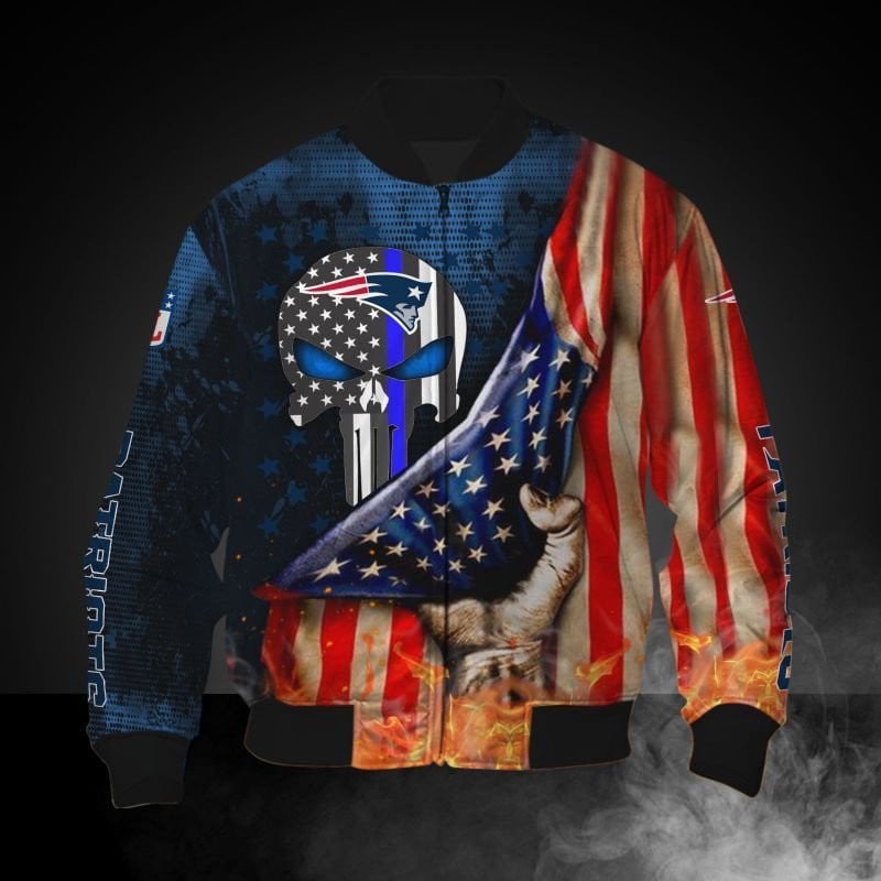 New England Patriots American Flag Skull Bomber Jacket V2