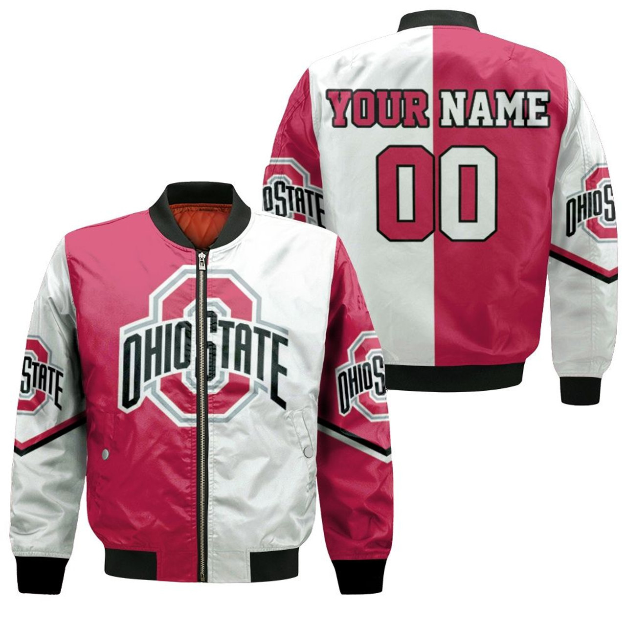 Ohio State Buckeyes Custom Name Number Red White Bomber Jacket