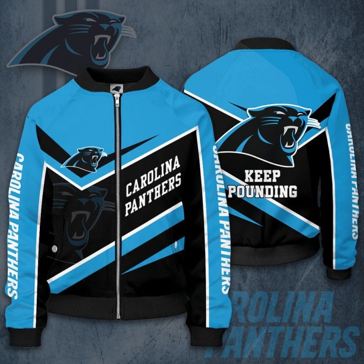 Carolina Panthers Blue Black Keep Pounding Bomber Jacket