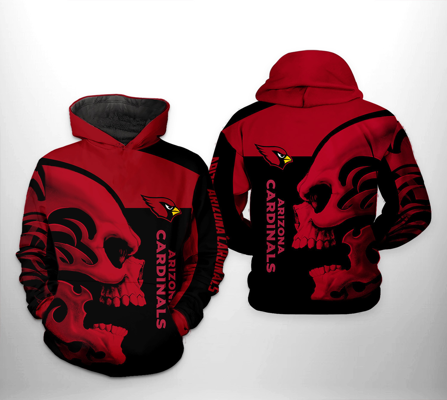 Arizona Cardinals Skull 3D All Over Print Hoodie & Zip Hoodie