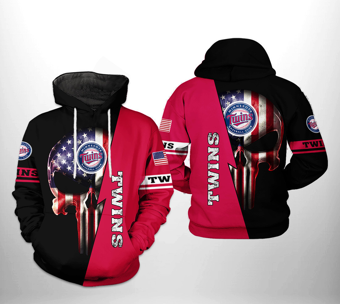 Minnesota Twins MLB US Flag Skull 3D All Over Print Hoodie & Zip Hoodie