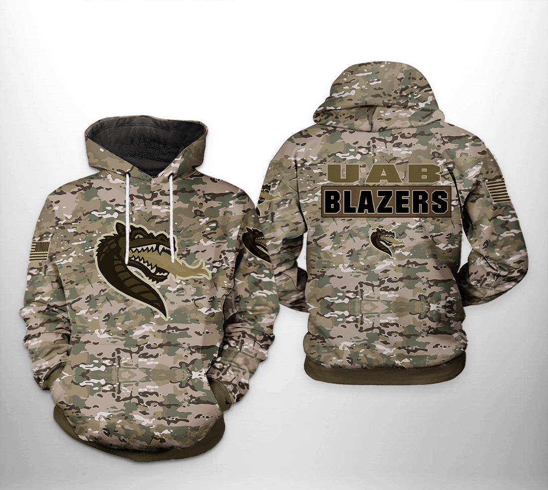 UAB Blazers Camo Veteran 3D All Over Print Hoodie & Zip Hoodie