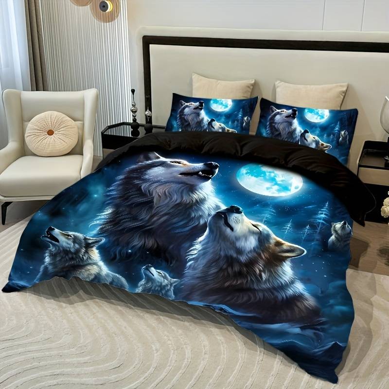 Wolf Bedding Set Wolves Howling In The Moon Duvet Covers