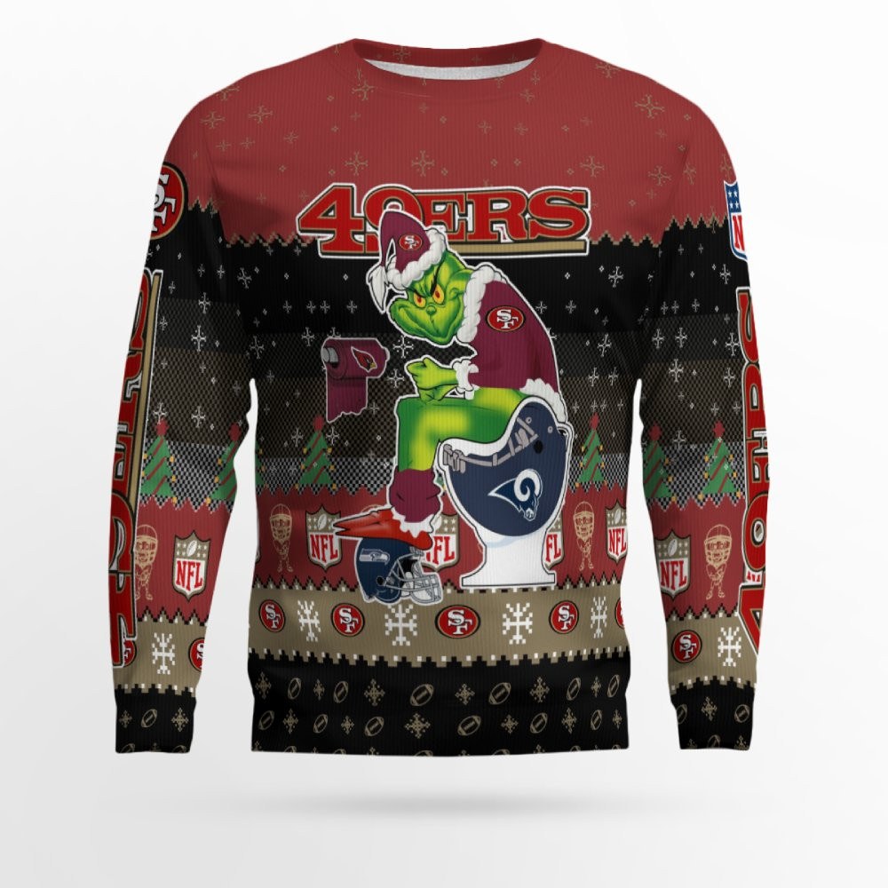 Santa Grinch San Francisco 49Ers Sitting On Rams Cardinals Seahawks Toilet Christmas Ugly Sweater