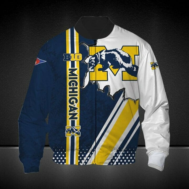 Michigan Wolverines Navy Blue White Bomber Jacket