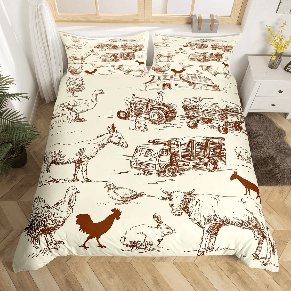 Farmer Bedding Set Farm Animal Cow Chicken Pattern Duvet Covers