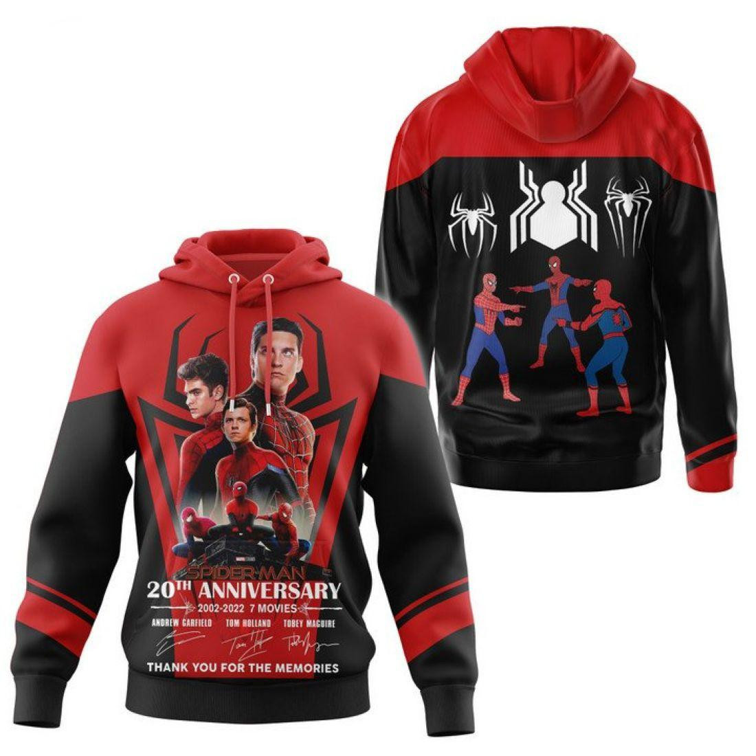 3 Spider Man Signature, Spider-man 20th Anniversary 2002 2022 7 Movies All Over Print Hoodie
