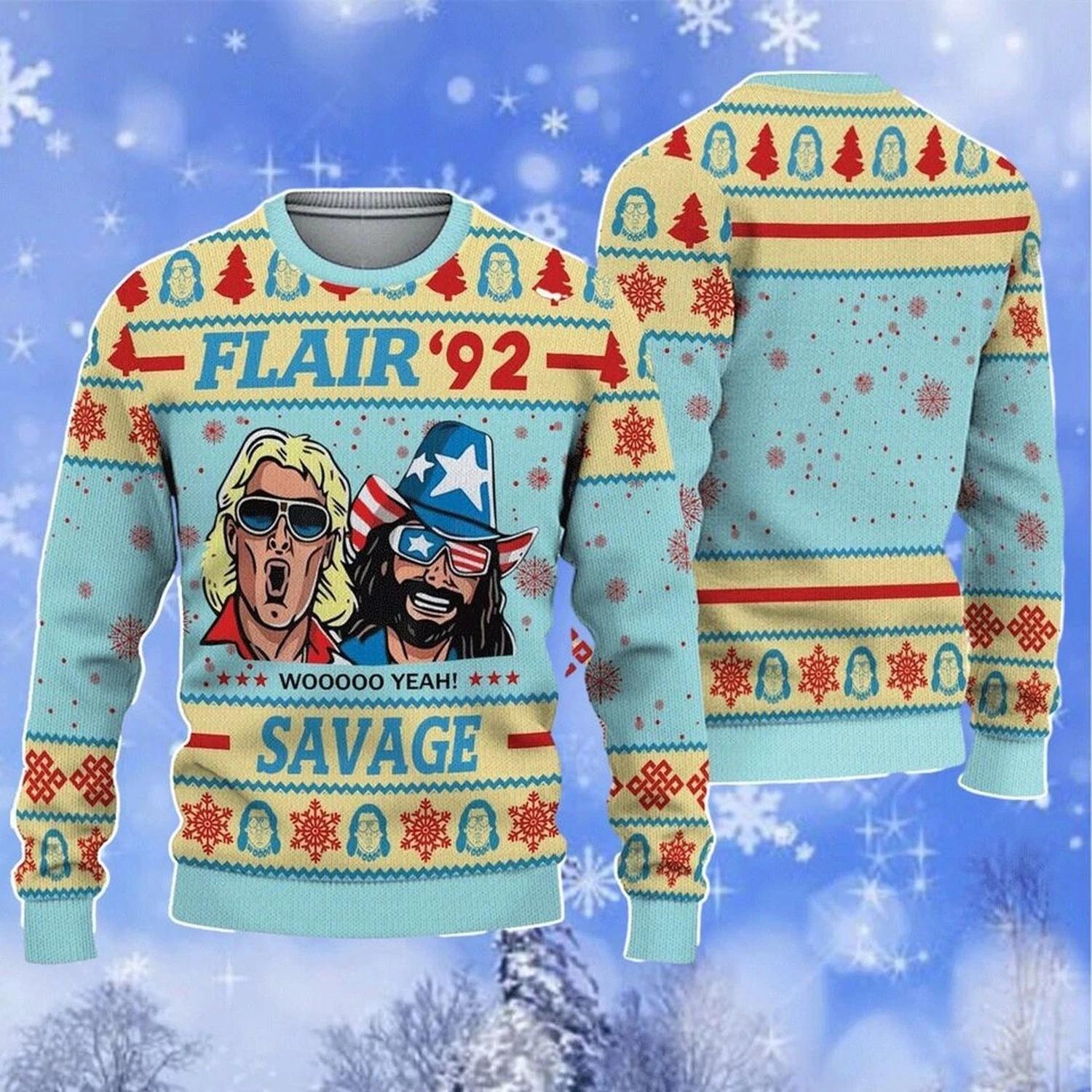 Ric Flair Ugly Christmas Sweater Flair 92 Savage Ugly Christmas Sweater