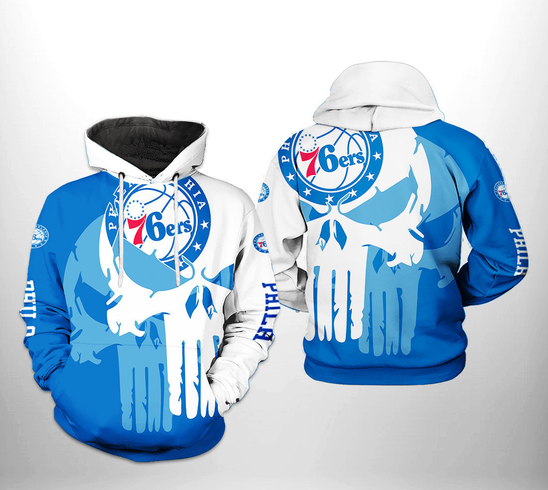 Philadelphia 76ers Team Skull 3D All Over Print Hoodie & Zip Hoodie
