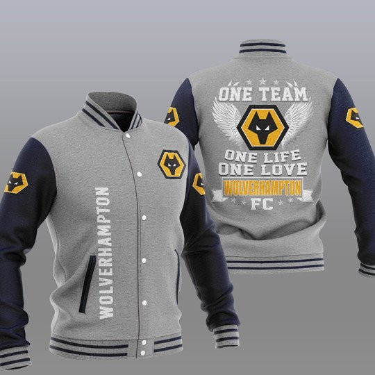Wolverhampton Wanderers FC Grey One Team Baseball Jacket