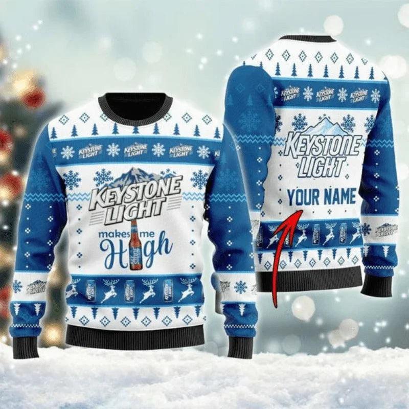 Personalized Keystone Light Make Me High Ugly Christmas Sweater