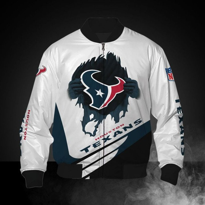 Houston Texans White Blue Bomber Jacket