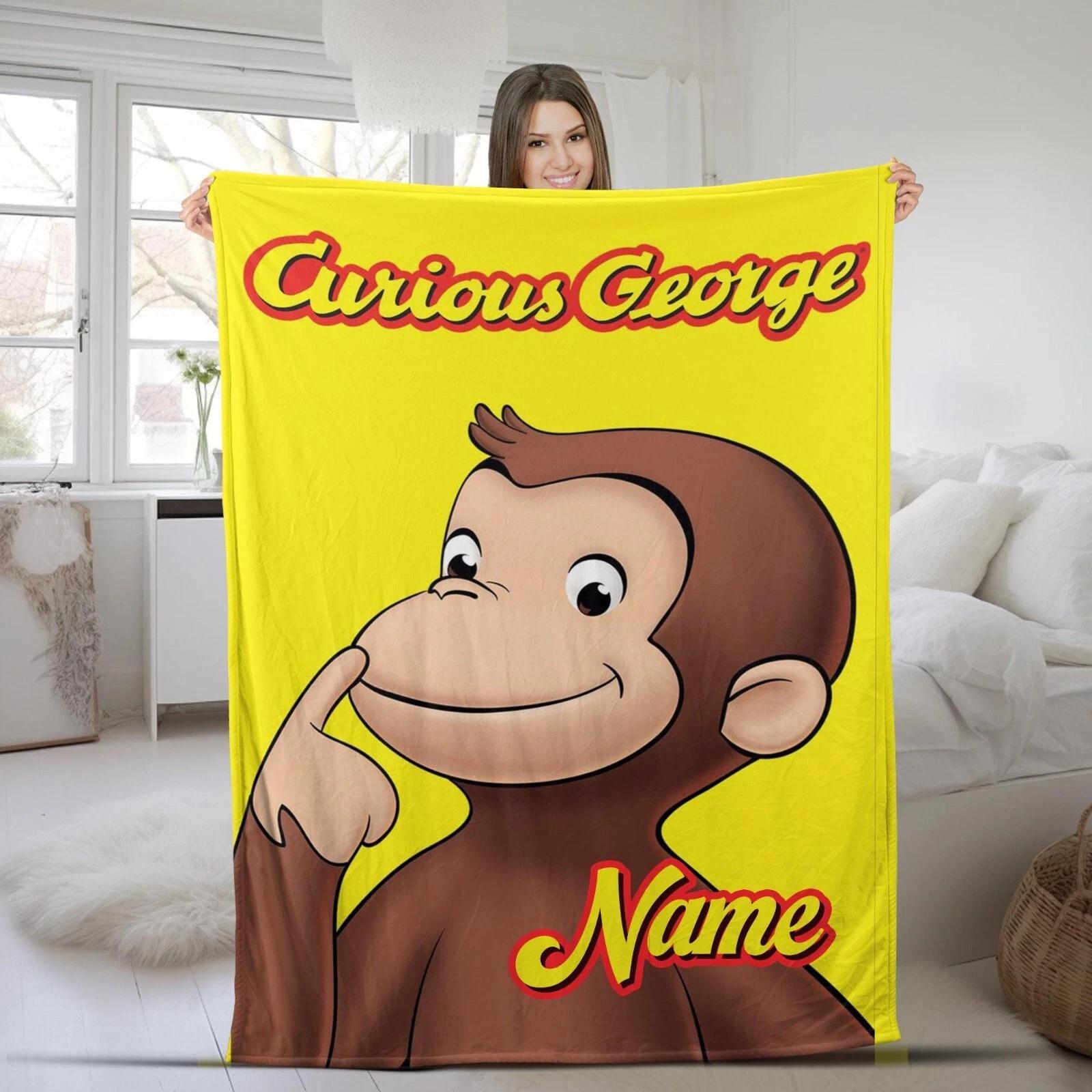 Customized Curious George Blanket Personalized Flannel Couch Nap Blanket Bedding Fleece Sherpa Blanket