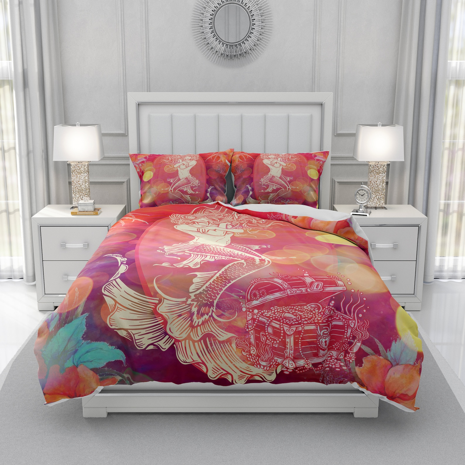 Mermaid Bedding Set Mermaid And The Treasure Chest Duvet Covers