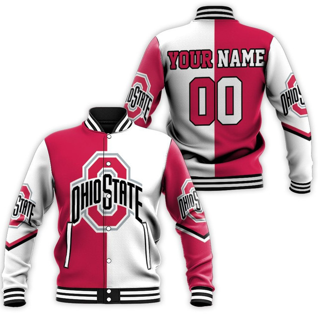 Ohio State Buckeyes Custom Name Number Scarlet White Baseball Jacket