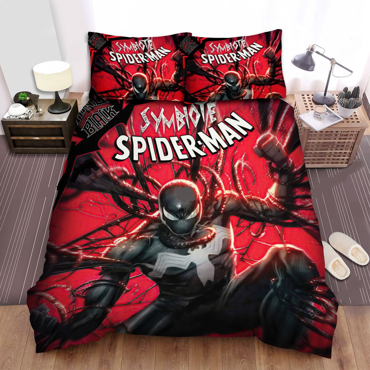 Spiderman Bedding Set MV Spiderman Symbiote Fighting Venom Duvet Covers Black