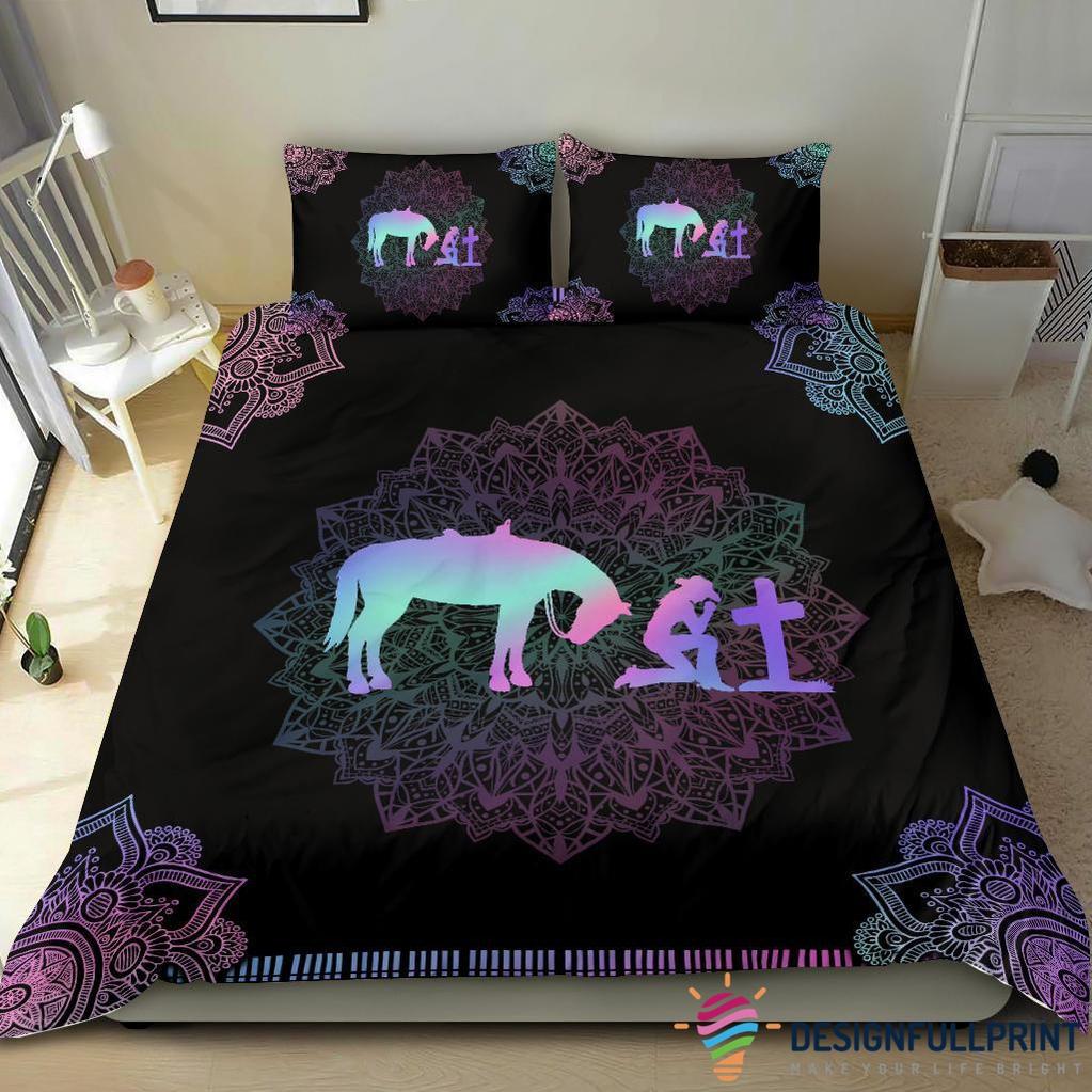 Horse Bedding Set Cross Cowboy And Horse Duvet Covers Black