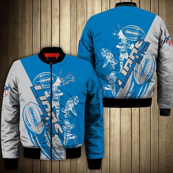 Detroit Lions Silver Blue Bomber Jacket
