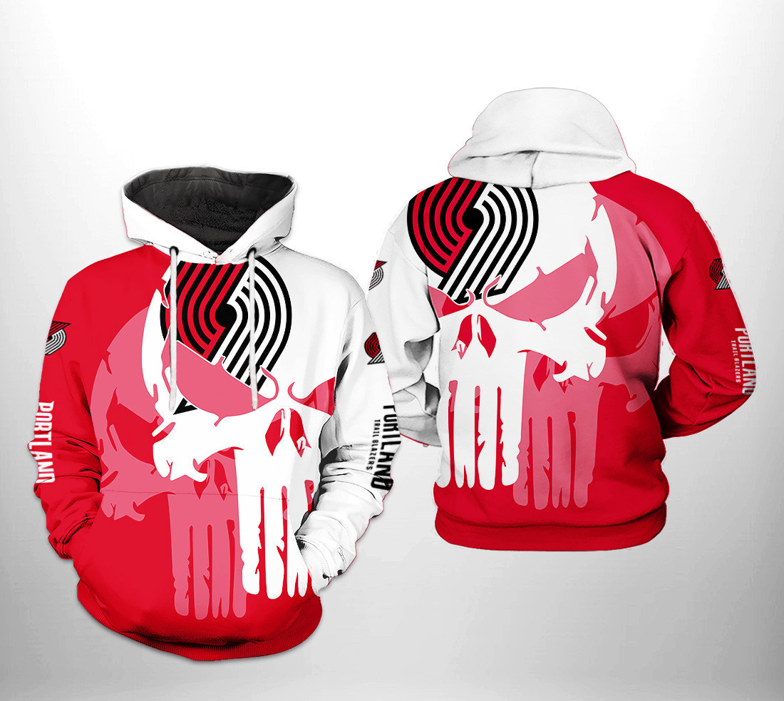 Portland Trailblazers Team Skull 3D All Over Print Hoodie & Zip Hoodie