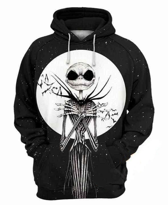 Scary Jack Skellington Halloween Bat Moon Black 3d Hoodie Zip Hoodie