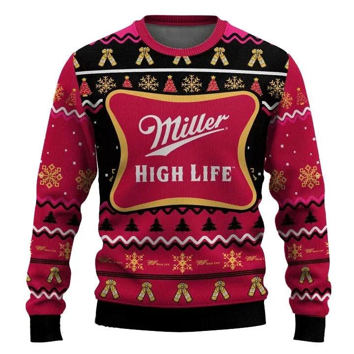 Personalized Miller High Life Pine Tree Snowing Ugly Christmas Sweater