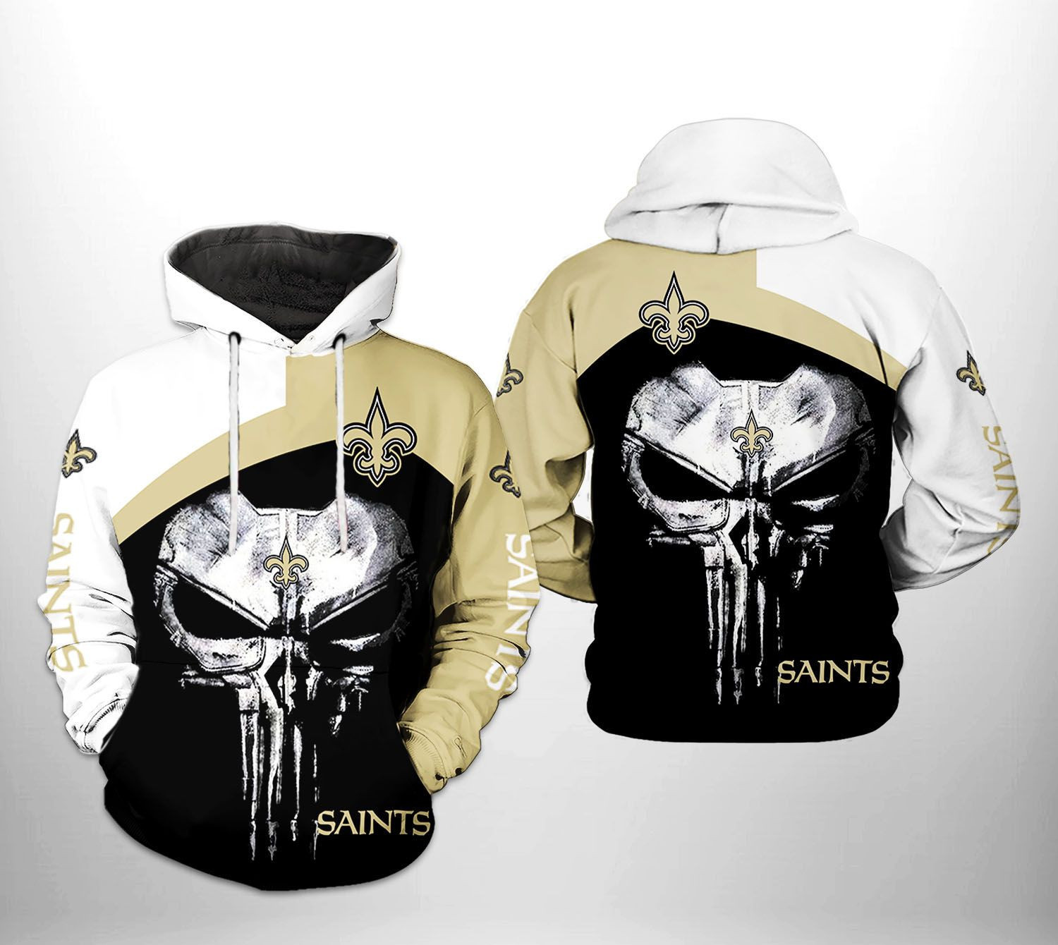 New Orleans Saints Skull Punisher Team 3D All Over Print Hoodie & Zip Hoodie