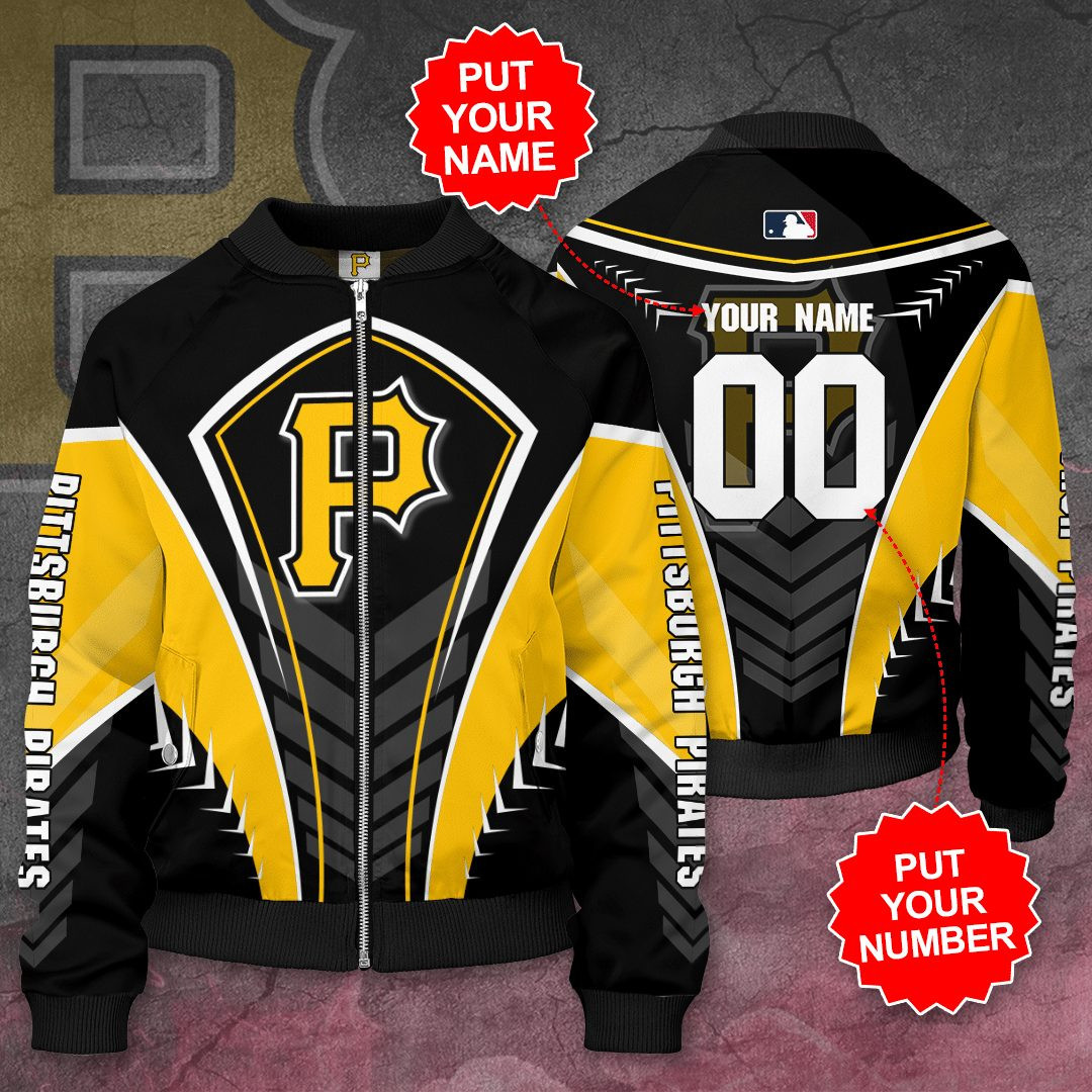 Pittsburgh Pirates Custom Name Number Black Yellow Bomber Jacket