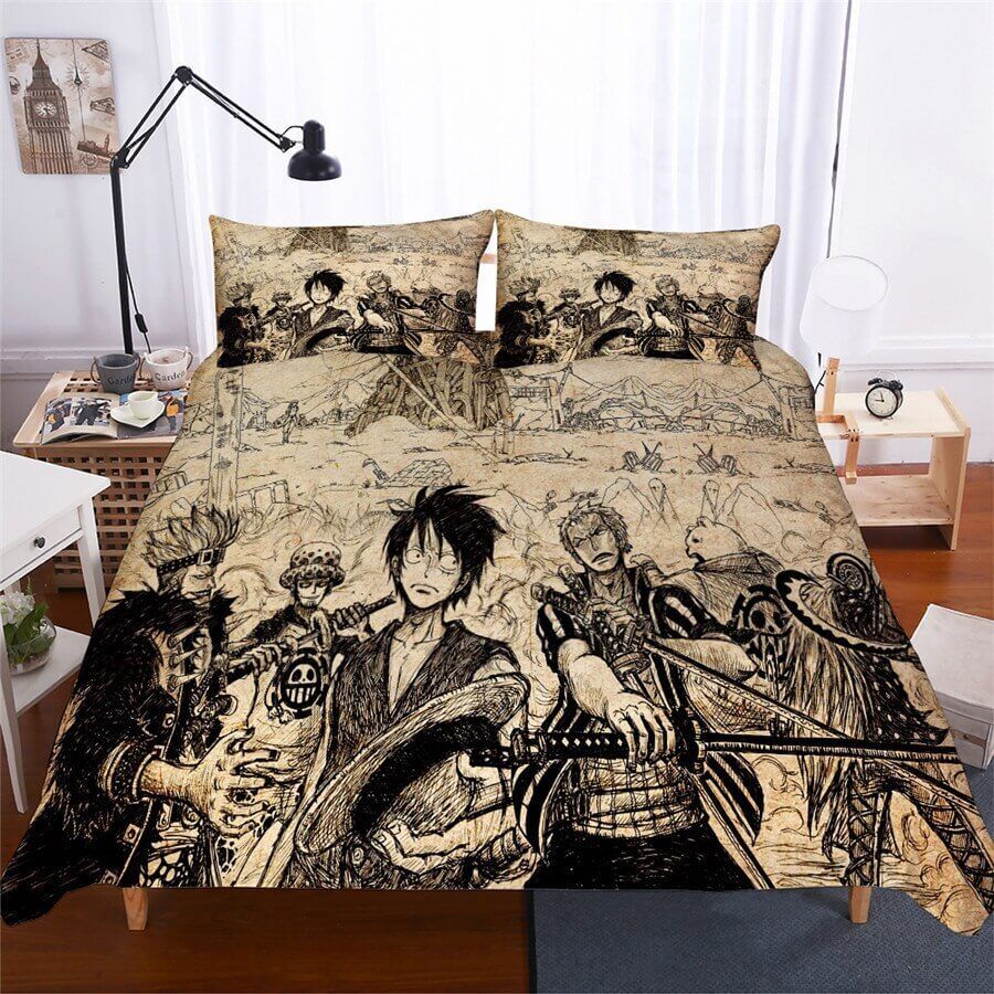 One Piece Bedding Set Vintage One Piece Luffy Zoro Trafalgar Law Duvet Covers Black