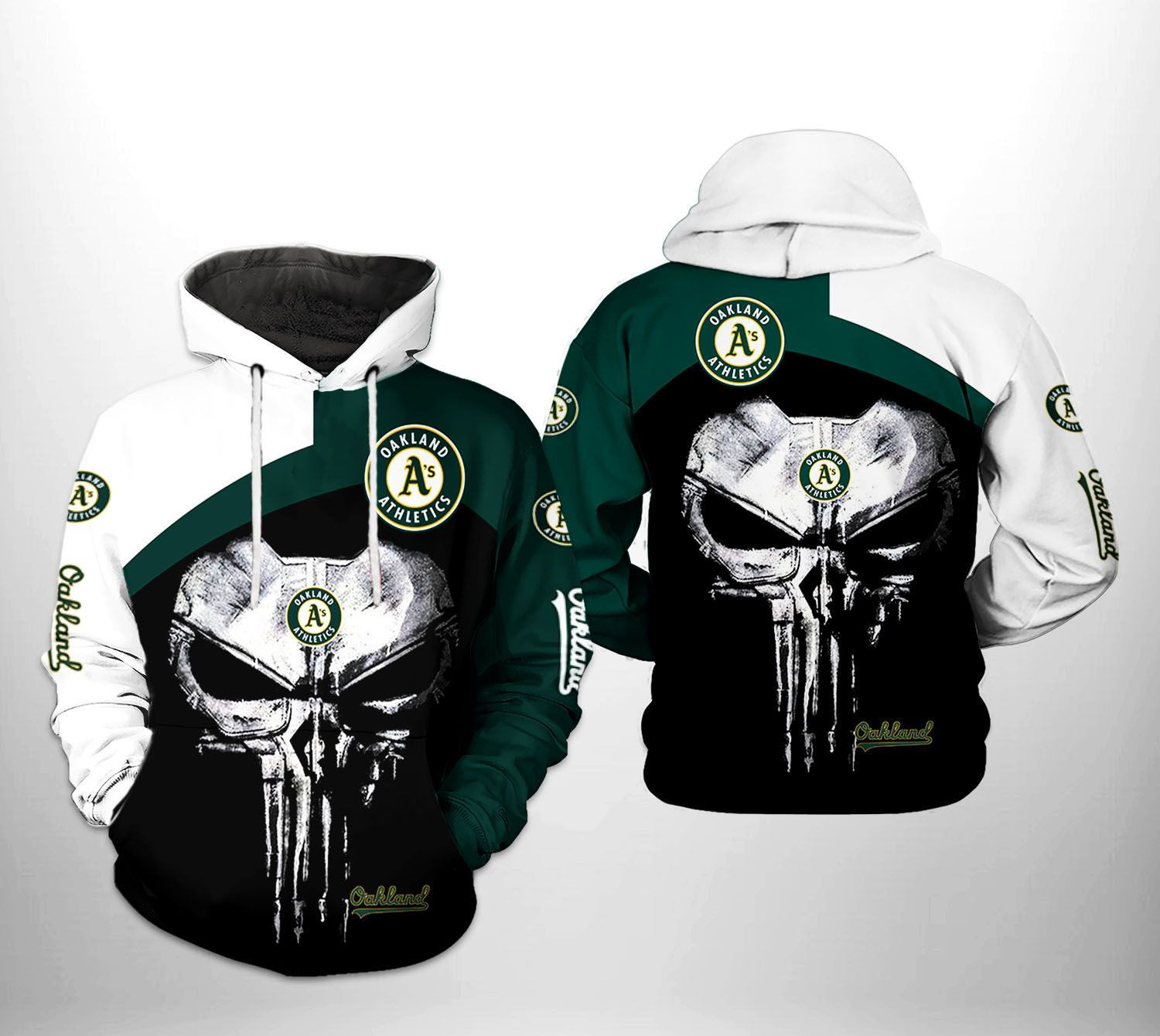 Oakland Athletics MLB Skull Punisher 3D All Over Print Hoodie & Zip Hoodie