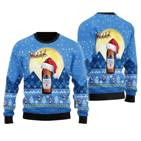 Santa Claus Sleigh Michelob ULTRA Ugly Sweater