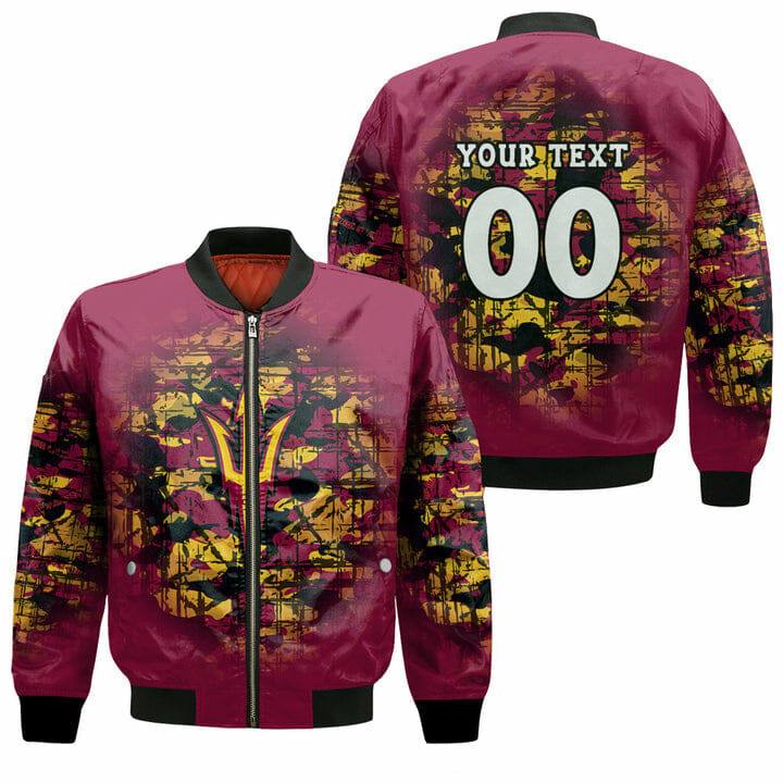 Arizona State Sun Devils Custom Text Number Camouflage Vintage Bomber Jacket