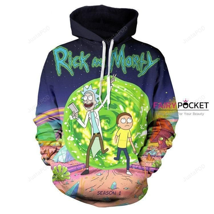 Rick and Morty Primary Blue 3D All Over Print Hoodie & Zip Hoodie