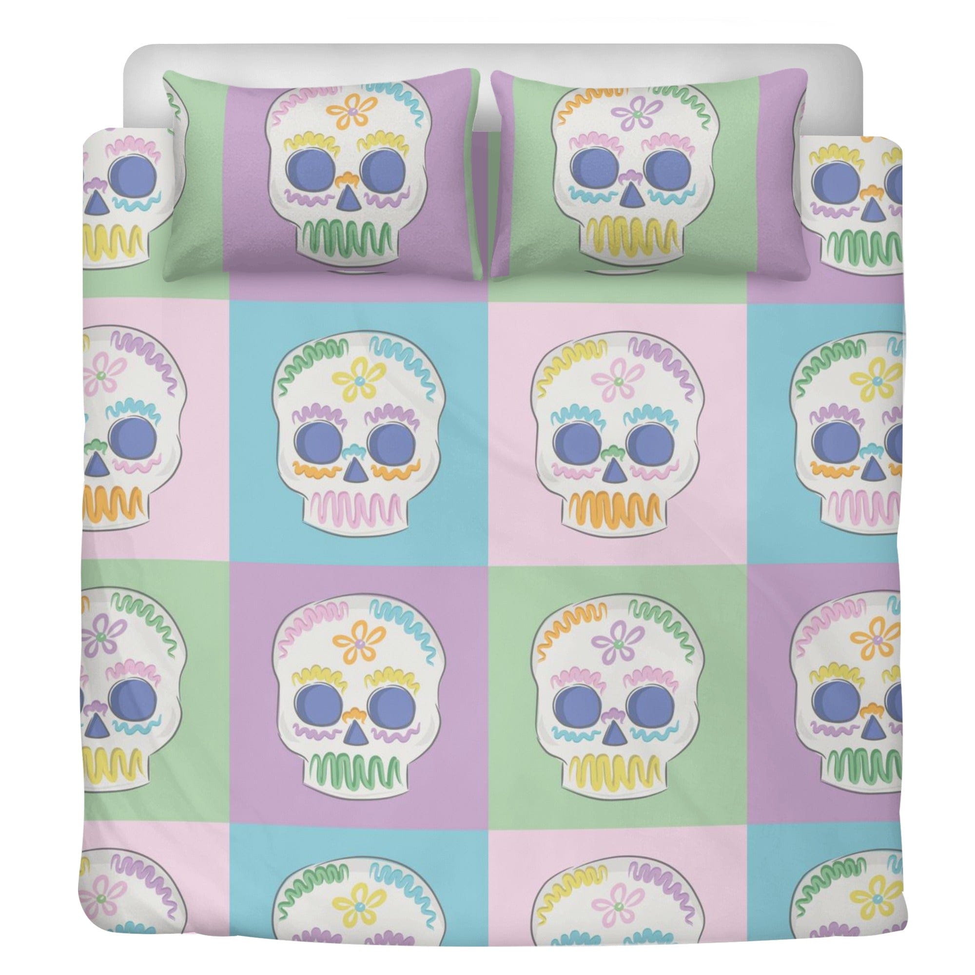Skull Bedding Set Pastel Head Skull Pattern Duvet Covers