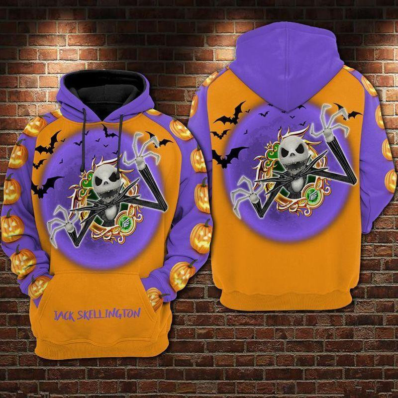 Jack Skellington Halloween Theme Pumpkin Pattern 3d Hoodie Zip Hoodie