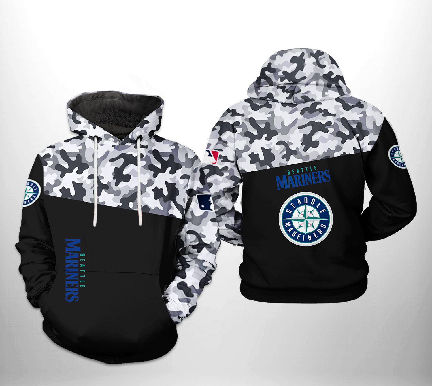 Seattle Mariners MLB Camo Veteran 3D All Over Print Hoodie & Zip Hoodie