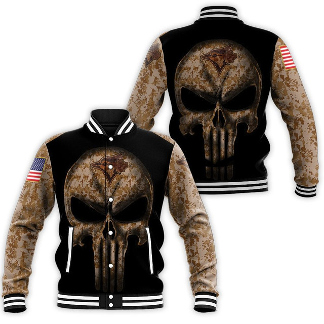 Toronto Blue Jays Camouflage Skull American Flag Baseball Jacket